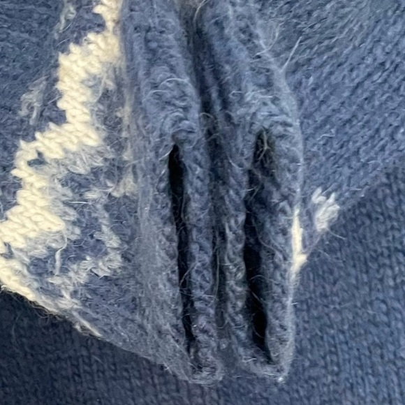 HAND KNIT Wool Chunky Knit Fair Isle Nordic Sweater Blue White XL - Picture 4 of 4